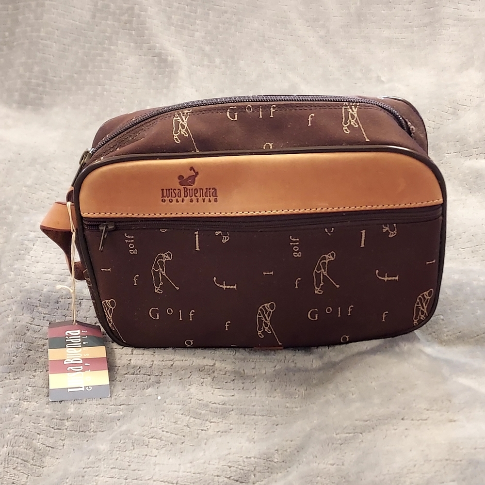 Luisa Buendia Bercedo Mens Golf Style Brown Toiletries Travel Bag NWT